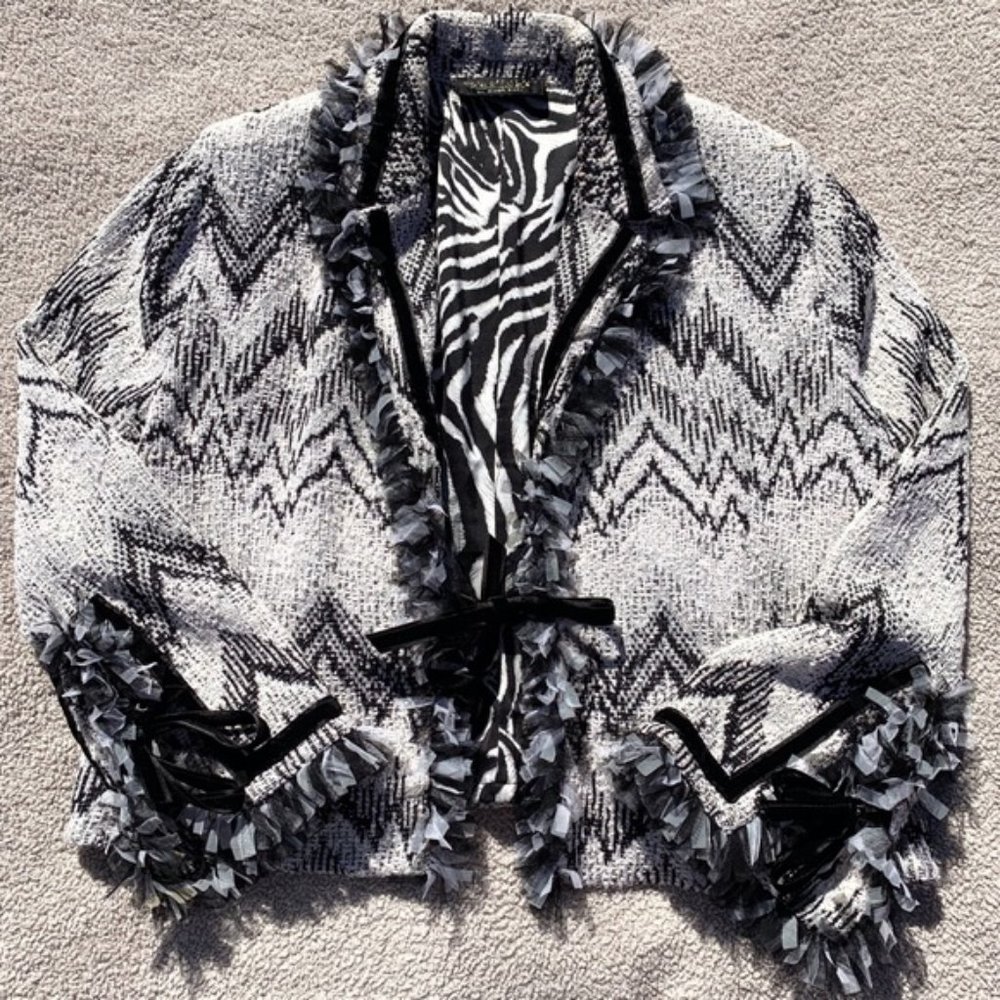 St. John Fringe Mesh Fringe Trim Blazer Jacket